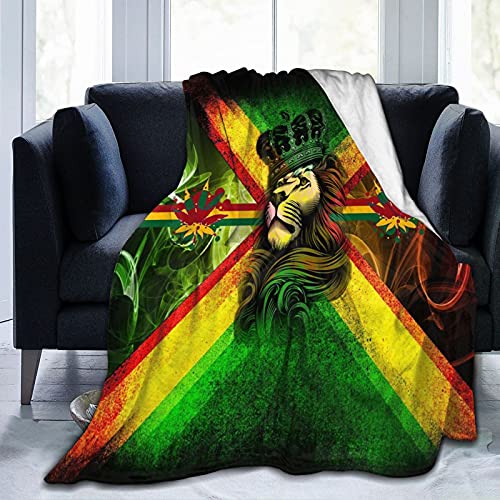 Socira Flannel Sherpa Blanket,Jamaican Flag King Rasta Lion Large Soft Bed Blanket,Cozy Thermal Fleece Throw Blanket for All-Season,Comfortable Sheets for Bedroom Living Room 60''X80''