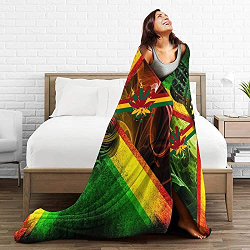 Socira Flannel Sherpa Blanket,Jamaican Flag King Rasta Lion Large Soft Bed Blanket,Cozy Thermal Fleece Throw Blanket for All-Season,Comfortable Sheets for Bedroom Living Room 60''X80''