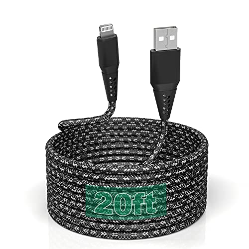 iPhone Charger Cord 20FT/6M [Apple MFi Certified] Lightning Cable Extra Long iPhone Charging Cord Nylon Braided Fast Apple Charger Cable 2.4A for iPhone 12 11 Pro X XS Max XR/8 Plus/7 Plus/6/6s Plus