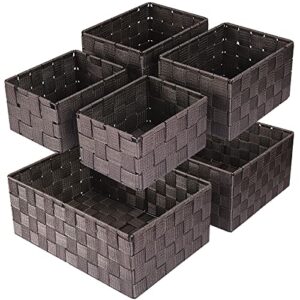 woven storage baskets, storage bins cube basket container shelf baskets storage boxes organizers for clothes/dresser/bathroom/shelves/towels, set of 6 (brown)
