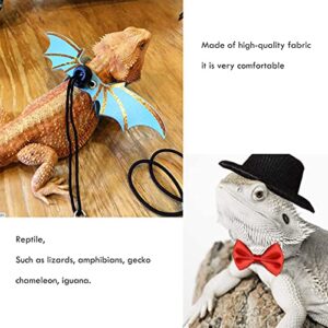 SEIS Bearded Dragon Lizard Leash and wings Harness Reptile Hat and Bowtie Costume Clothing Set Gift Small Animal Clothes Outfit (Blue)