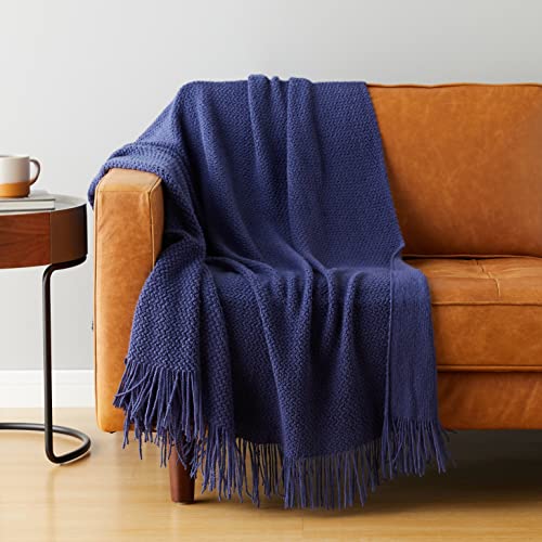 Spotgrowth Knit Throw Blanket,Soft Warm Lap Blanket with Bubble Textured Lightweight Soft Throws Couch Cover Decorative Knitted Blankets,50 x 60 Inches, Navy (SP210710)