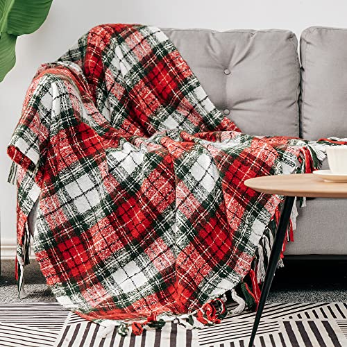 G Lake Christmas Plaid Throw Blanket Green Red Super Soft Faux Cashmere with Tassels for Couch Sofa Halloween Home Decor 50in x 60in (Xmas)