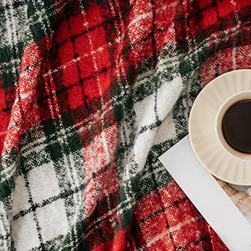 G Lake Christmas Plaid Throw Blanket Green Red Super Soft Faux Cashmere with Tassels for Couch Sofa Halloween Home Decor 50in x 60in (Xmas)