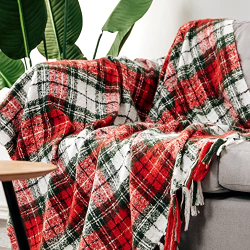 G Lake Christmas Plaid Throw Blanket Green Red Super Soft Faux Cashmere with Tassels for Couch Sofa Halloween Home Decor 50in x 60in (Xmas)