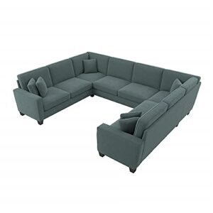 bush furniture stockton u shaped sectional couch, 123w, turkish blue herringbone