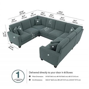 Bush Furniture Stockton U Shaped Sectional Couch, 123W, Turkish Blue Herringbone