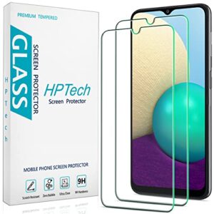 hptech (2 pack) designed for samsung galaxy a02s / galaxy a02 tempered glass screen protector, touch sensitive, easy to install, anti scratch, case friendly