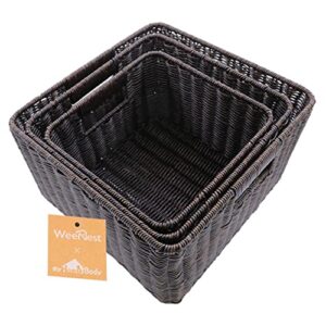 myhomebody wicker storage basket | storage cubes, storage baskets for organizing | wicker baskets for storage organizer | woven basket for organization and storage | rustic brown, set of 3
