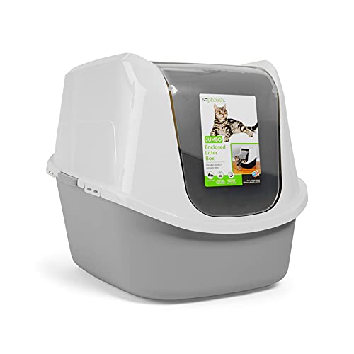 So Phresh Grey Jumbo Enclosed Cat Litter Box, 23" L X 19" W X 19" H