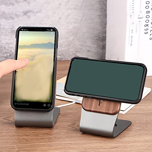 Walnut Gray Magnetic Mag Safe Phone Stand 12 pro Wooden Bracket Cradle Aluminum Alloy Mobile Cellphone Holder Metal Wireless Charger Office Kickstand Dock for iPhone 12, 12 Pro max, 12 Mini