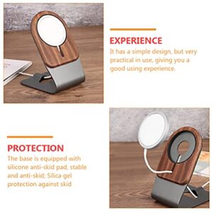 Walnut Gray Magnetic Mag Safe Phone Stand 12 pro Wooden Bracket Cradle Aluminum Alloy Mobile Cellphone Holder Metal Wireless Charger Office Kickstand Dock for iPhone 12, 12 Pro max, 12 Mini