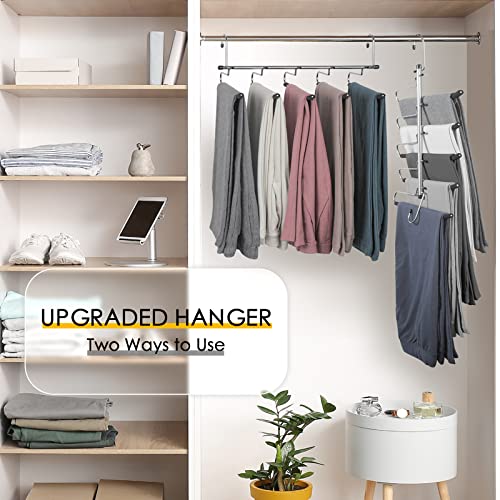 CINKSY Pants Jeans Hangers Space Saving 5 Layers Clothes Hangers with Non-Slip Foam Padded Swing Arm Trousers Hangers Heavy Duty Multi-Layer Pants Rack for Slacks Scarf - 2 Pack