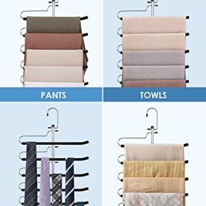 CINKSY Pants Jeans Hangers Space Saving 5 Layers Clothes Hangers with Non-Slip Foam Padded Swing Arm Trousers Hangers Heavy Duty Multi-Layer Pants Rack for Slacks Scarf - 2 Pack