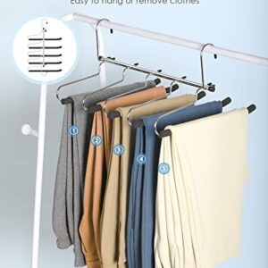 CINKSY Pants Jeans Hangers Space Saving 5 Layers Clothes Hangers with Non-Slip Foam Padded Swing Arm Trousers Hangers Heavy Duty Multi-Layer Pants Rack for Slacks Scarf - 2 Pack