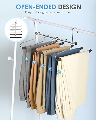 CINKSY Pants Jeans Hangers Space Saving 5 Layers Clothes Hangers with Non-Slip Foam Padded Swing Arm Trousers Hangers Heavy Duty Multi-Layer Pants Rack for Slacks Scarf - 2 Pack