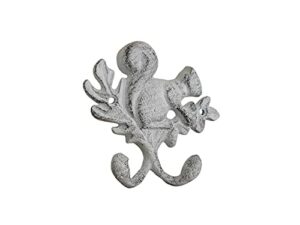 handcrafted nautical dÉcor whitewashed cast iron squirrel with acorn decorative double metal wall hooks 8"