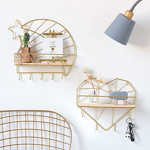 Iron Wall Mounted Storage Shelves,Floating Wall Shelves,Wall Moon Heart Hanging Rack Decorative Display Rack for Living Room Bedroom Kitchen Bathroom (Sun)