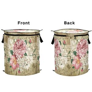 ALAZA 50 L Pop-up Laundry Hamper, Vintage Shabby Chic Pink Rose Floral Freestanding Collapsible Large Clothes Basket for Clothes Toys