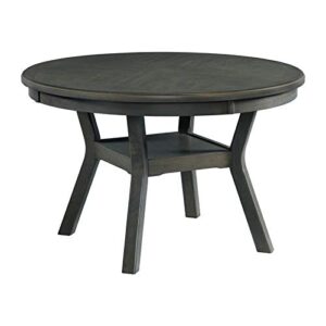 picket house taylor wood 47" round kitchen dining table, with storage shelf, in gray