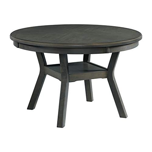 Picket House Taylor Wood 47" Round Kitchen Dining Table, with Storage Shelf, in Gray