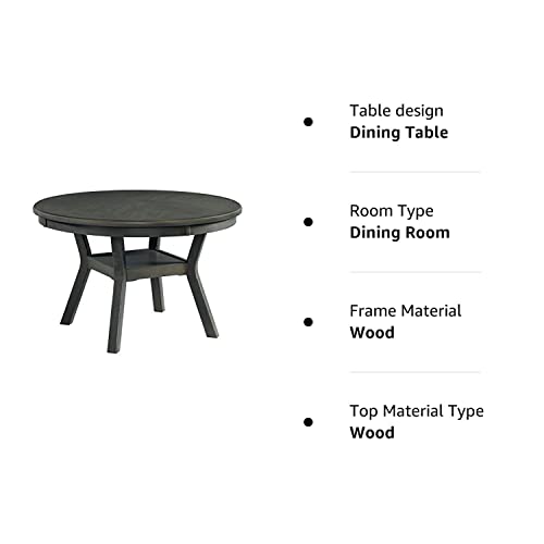 Picket House Taylor Wood 47" Round Kitchen Dining Table, with Storage Shelf, in Gray