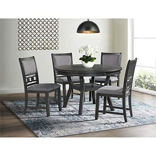 Picket House Taylor Wood 47" Round Kitchen Dining Table, with Storage Shelf, in Gray