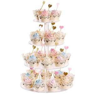 Cupcake Stand, 4-Tier Round Acrylic Cupcake Display Stand Dessert Tower Pastry Stand for Wedding Birthday Theme Party- 15.3 Inches (Transparent)