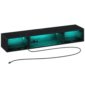 rolanstar tv stand with power outlet, floating tv stand with rgb lights, 47.2" wall mounted tv shelf, black media console with storage shelf, entertainment shelf under tv for living room, bedroom