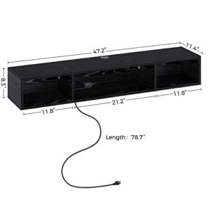 Rolanstar TV Stand with Power Outlet, Floating TV Stand with RGB Lights, 47.2" Wall Mounted TV Shelf, Black Media Console with Storage Shelf, Entertainment Shelf Under TV for Living Room, Bedroom