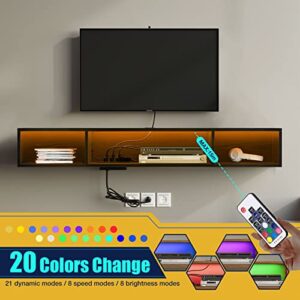 Rolanstar TV Stand with Power Outlet, Floating TV Stand with RGB Lights, 47.2" Wall Mounted TV Shelf, Black Media Console with Storage Shelf, Entertainment Shelf Under TV for Living Room, Bedroom