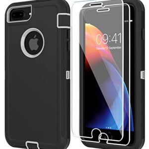 ONOLA Compitable with iPhone 8 Plus Case,iPhone 7 Plus Case + Tempered Glass Screen Protector [2 Packs] Heavy Duty Protection Phone Case for iPhone 8 Plus & 7 Plus (Black Grey, iPhone 8/7 Plus)