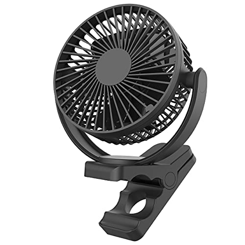 xasla 5000mAh Rechargeable Battery Operated Clip on Fan , Quiet & Strong Airflow, USB Desk Fan, Strong Hold Personal Portable Fan for Stroller, Golf Cart, Treadmill, Beach, Camping tent, Black