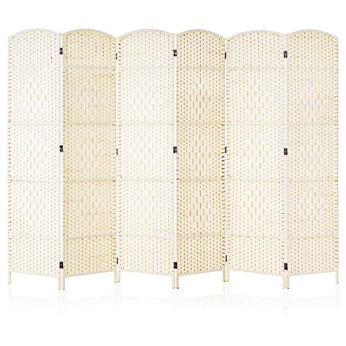 Corelax Room dividers 6 ft. Tall, Extra Wide Freestanding Privacy Screen with Diamond Woven Fiber, Foldable Panel Partition Wall Divider, Double-Hinged Room Dividers(Ivory, 6 Panel)