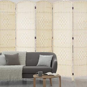 Corelax Room dividers 6 ft. Tall, Extra Wide Freestanding Privacy Screen with Diamond Woven Fiber, Foldable Panel Partition Wall Divider, Double-Hinged Room Dividers(Ivory, 6 Panel)