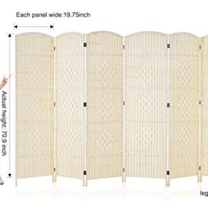 Corelax Room dividers 6 ft. Tall, Extra Wide Freestanding Privacy Screen with Diamond Woven Fiber, Foldable Panel Partition Wall Divider, Double-Hinged Room Dividers(Ivory, 6 Panel)