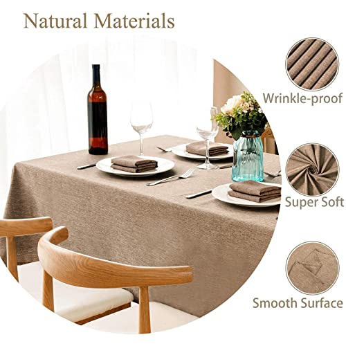 Mebakuk Rectangle Tablecloth and Cloth Napkins Set of 12, Anti-Shrink Soft and Wrinkle Resistant Decorative Fabric for Wedding Party Restaurant Dinner Parties (60 x 84 Inch - Flaxen)