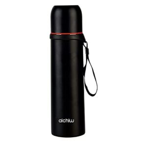 aichiw stainless steel water bottle,travel coffee mug,thermo flask,double wall vacuum insulated, winter thermals, keeps hot 12h/cold 24h, 17oz water bottle for hikers,office, travel(500ml black)