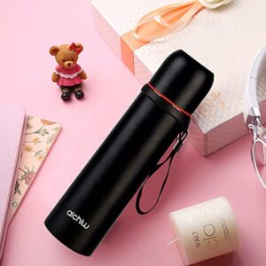 Aichiw Stainless Steel Water Bottle,Travel Coffee Mug,Thermo Flask,Double Wall Vacuum Insulated, Winter Thermals, Keeps Hot 12H/Cold 24H, 17Oz Water Bottle for Hikers,Office, Travel(500ML Black)