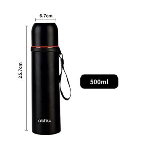 Aichiw Stainless Steel Water Bottle,Travel Coffee Mug,Thermo Flask,Double Wall Vacuum Insulated, Winter Thermals, Keeps Hot 12H/Cold 24H, 17Oz Water Bottle for Hikers,Office, Travel(500ML Black)