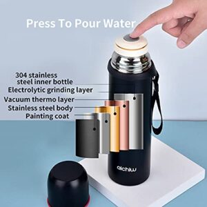 Aichiw Stainless Steel Water Bottle,Travel Coffee Mug,Thermo Flask,Double Wall Vacuum Insulated, Winter Thermals, Keeps Hot 12H/Cold 24H, 17Oz Water Bottle for Hikers,Office, Travel(500ML Black)