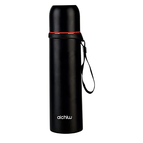 Aichiw Stainless Steel Water Bottle,Travel Coffee Mug,Thermo Flask,Double Wall Vacuum Insulated, Winter Thermals, Keeps Hot 12H/Cold 24H, 17Oz Water Bottle for Hikers,Office, Travel(500ML Black)