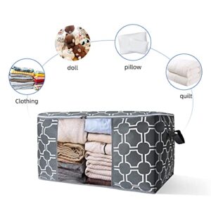 Vosign 3-Pack Large Storage Bags for Clothes Pillow Blankets, Foldable Storage Containers Organizers Bins with Reinforced Handles, Clear Window, Sturdy Zippers, 100L, Grey