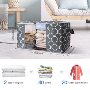 Vosign 3-Pack Large Storage Bags for Clothes Pillow Blankets, Foldable Storage Containers Organizers Bins with Reinforced Handles, Clear Window, Sturdy Zippers, 100L, Grey