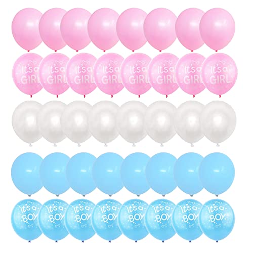 Gender Reveal Balloons,50 Pcs Pink Blue White Latex Balloons For Baby Shower Gender Reveal Supplies and Decorations