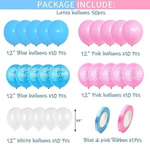 Gender Reveal Balloons,50 Pcs Pink Blue White Latex Balloons For Baby Shower Gender Reveal Supplies and Decorations