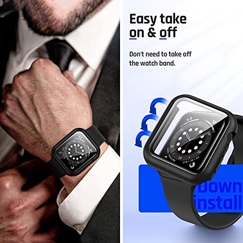 Goton Waterproof Case Compatible with Apple Watch 44mm SE (2nd Gen) Series 6 5 4 with Tempered Glass Screen Protector, iWatch Full Protective Hard PC Bumper Case Face Cover for Men Women 44 mm Black