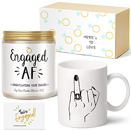 Engagement Gifts for Couples Women Newly Engaged Gifts Unique Mr And Mrs Wedding Engaged AF Soy Wax Candle Gifts for Her Ring Finger Coffee Mug Engagement Bride Gifts Engagement Gift for Women