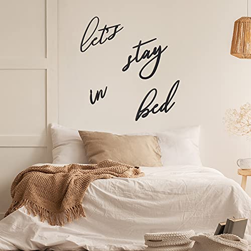 4 Pieces Let's Stay in Bed Wall Decor Rustic Bedroom Decoration Black 3D Wooden Letters Handmade Wood Summer Decor Love Quote Home Sign for Home Bedroom Apartment Office Hotel Decor