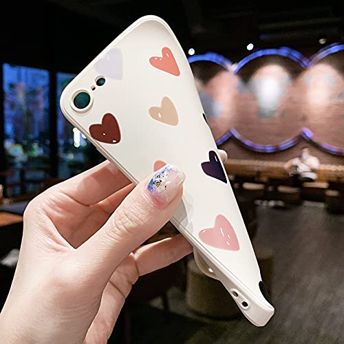 LLZ.COQUE for iPhone SE Case 2020/2022, iPhone 7 Case iPhone 8 Phone Case Cute for Women Girls Matte Love-Hearts Pattern Design Soft Liquid Silicone Shockproof Protective Cover 4.7 inch - Beige